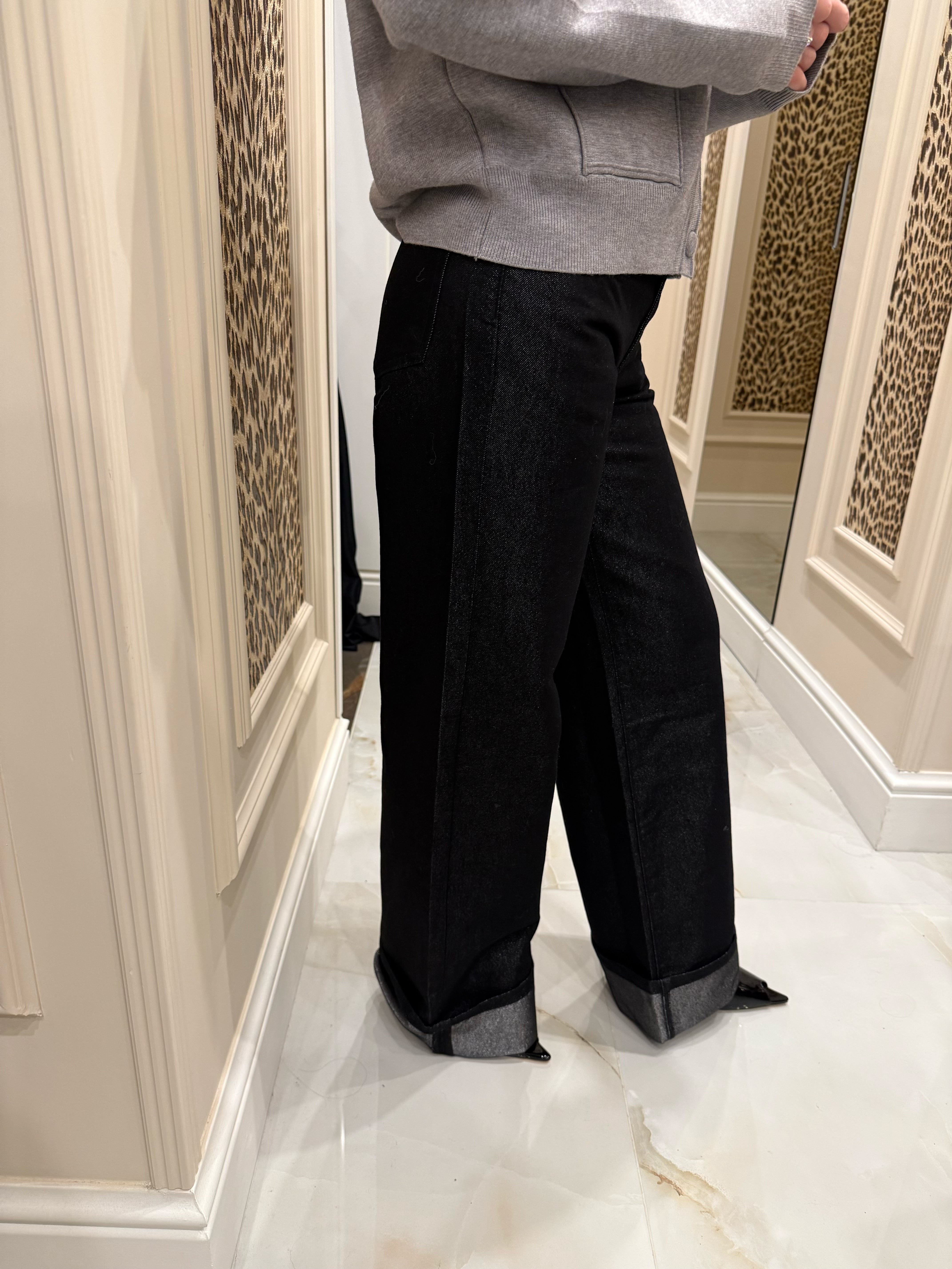 Denim satinato con piegone